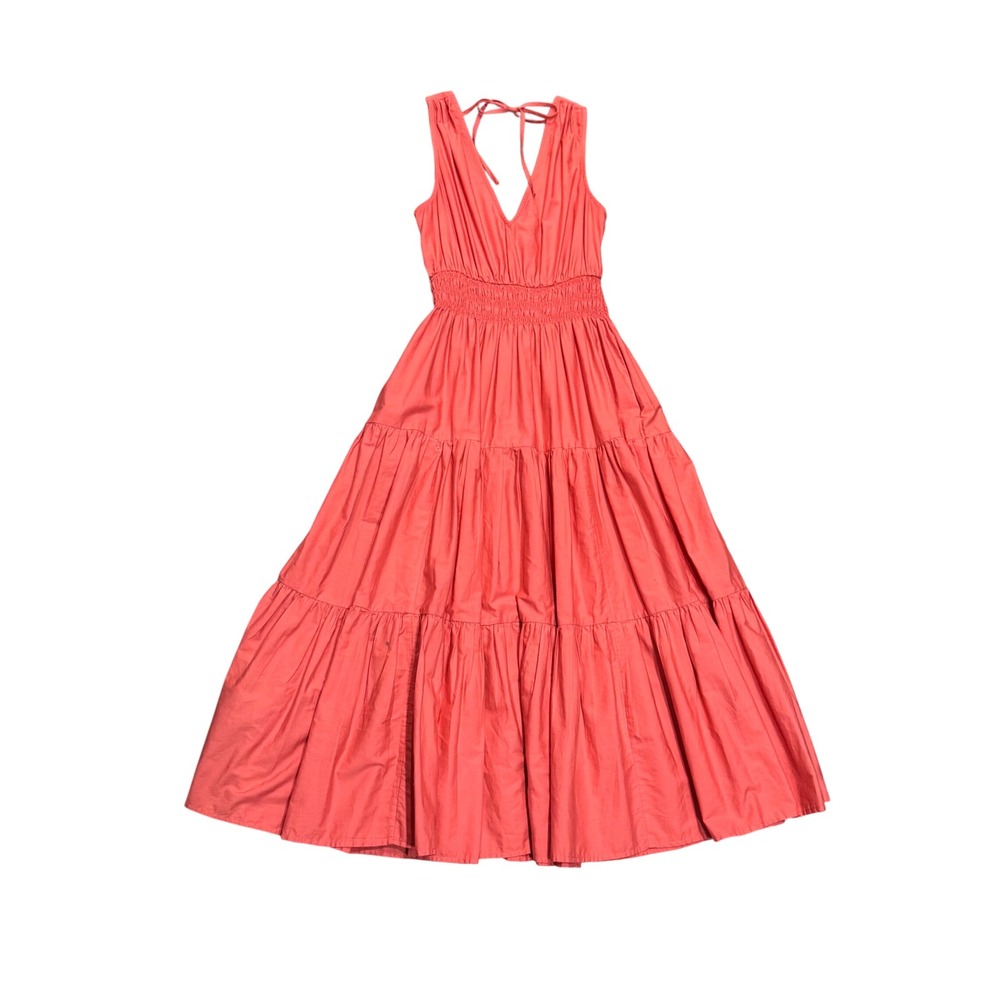 Maeve Anthropologie Maxi Dress Womens 2 Coral Excellent Tiered Smocked V-Neck